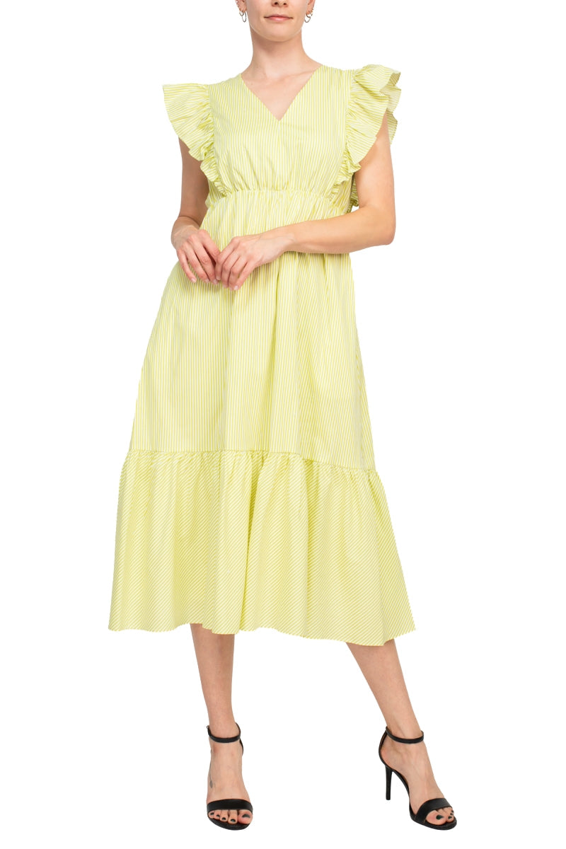 Nanette Lepore Stripe Cotton Ruffle Midi Dress-0