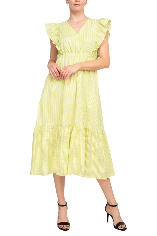 Nanette Lepore Stripe Cotton Ruffle Midi Dress-0
