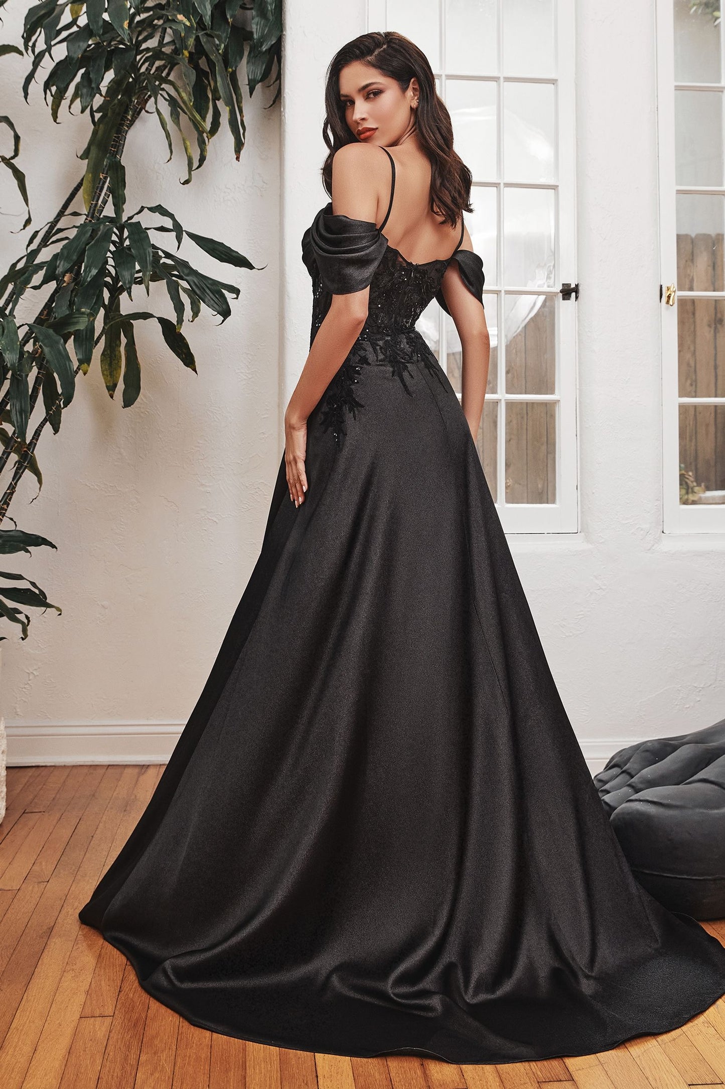 SATIN OFF THE SHOULDER A-LINE GOWN CDOC012-2