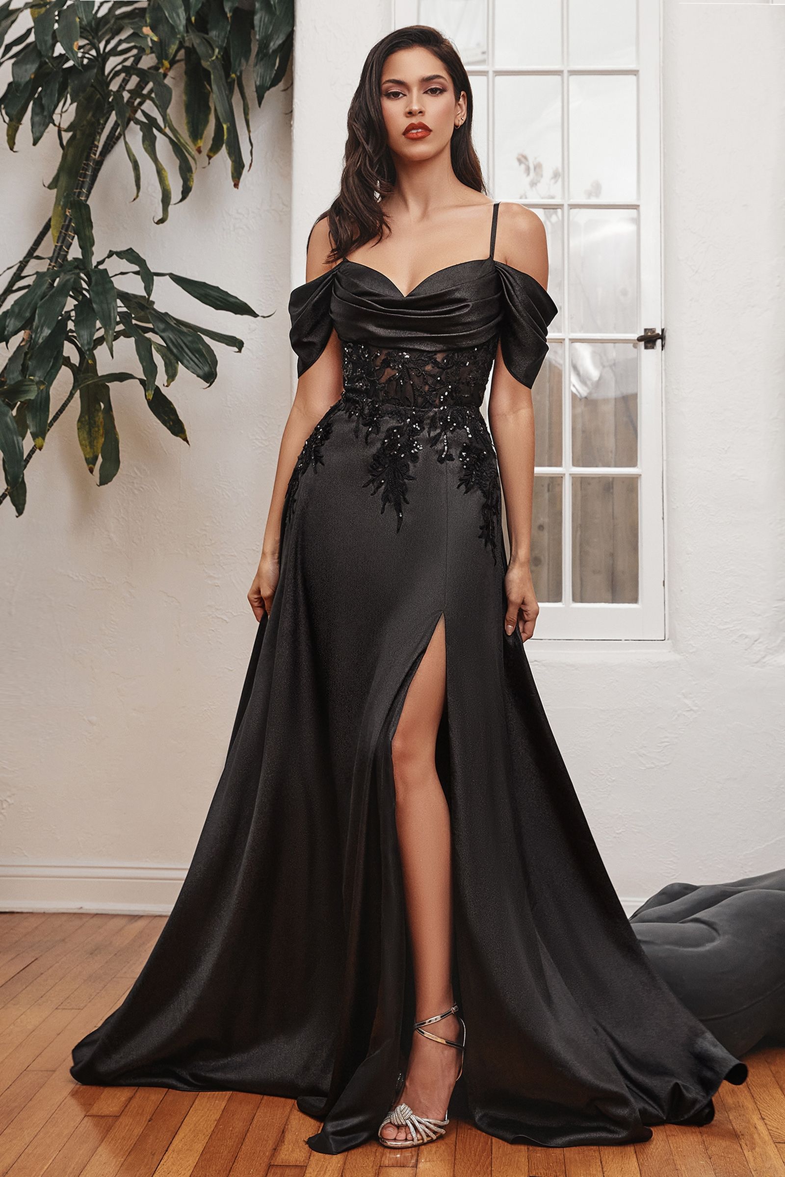 SATIN OFF THE SHOULDER A-LINE GOWN CDOC012-0
