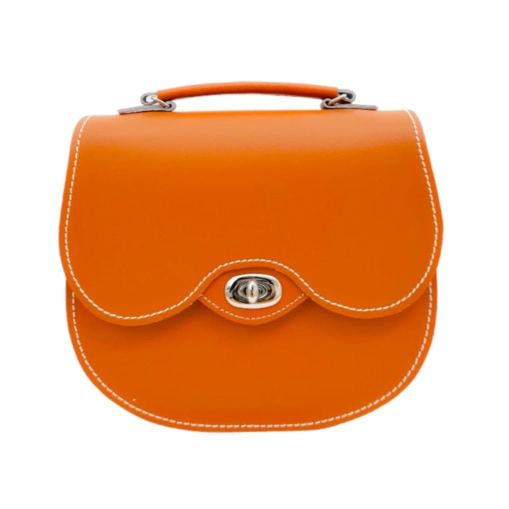 Handmade Leather Twist Lock Saddle Bag - Orange-0
