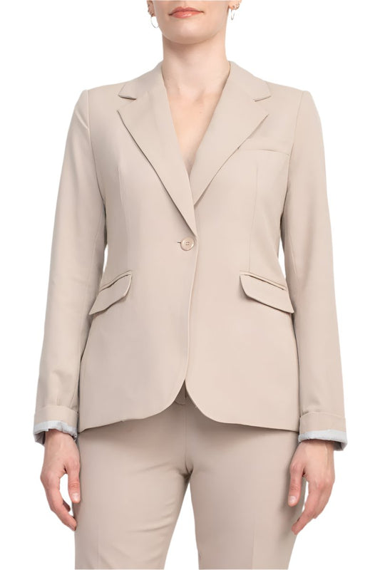 Philosophy Lapel Collar Rolled Long Sleeve Detail Single Button with Flap Pockets Woven Jacket-0