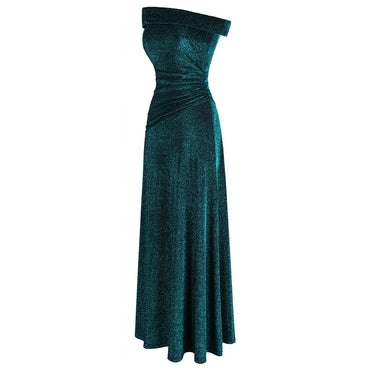 Off Shoulder Pleated Evening Dresses Long Party Gown Peacock green-1