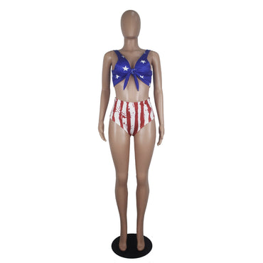 Popular Women's Swimming Sets Independence Day National Day USA Flag Printed Two-Piece Swimsuit Blue Stars Bra tankini swimsuits-1