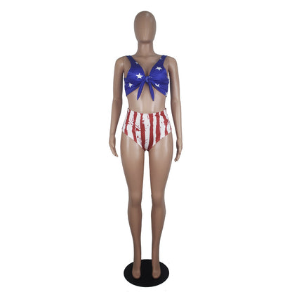Popular Women's Swimming Sets Independence Day National Day USA Flag Printed Two-Piece Swimsuit Blue Stars Bra tankini swimsuits-1