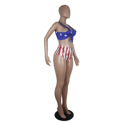 Popular Women's Swimming Sets Independence Day National Day USA Flag Printed Two-Piece Swimsuit Blue Stars Bra tankini swimsuits-2
