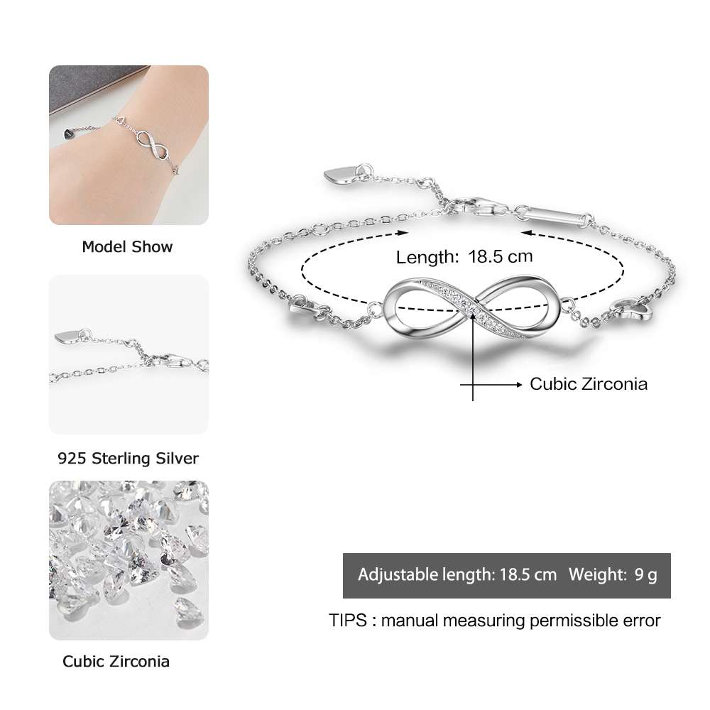 925 Sterling Silver Infinity Bracelets for Women Adjustable Friendship Bracelets & Bangles Wedding Gift Ideas-4