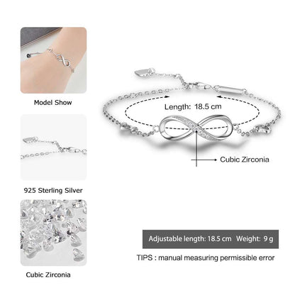 925 Sterling Silver Infinity Bracelets for Women Adjustable Friendship Bracelets & Bangles Wedding Gift Ideas-4