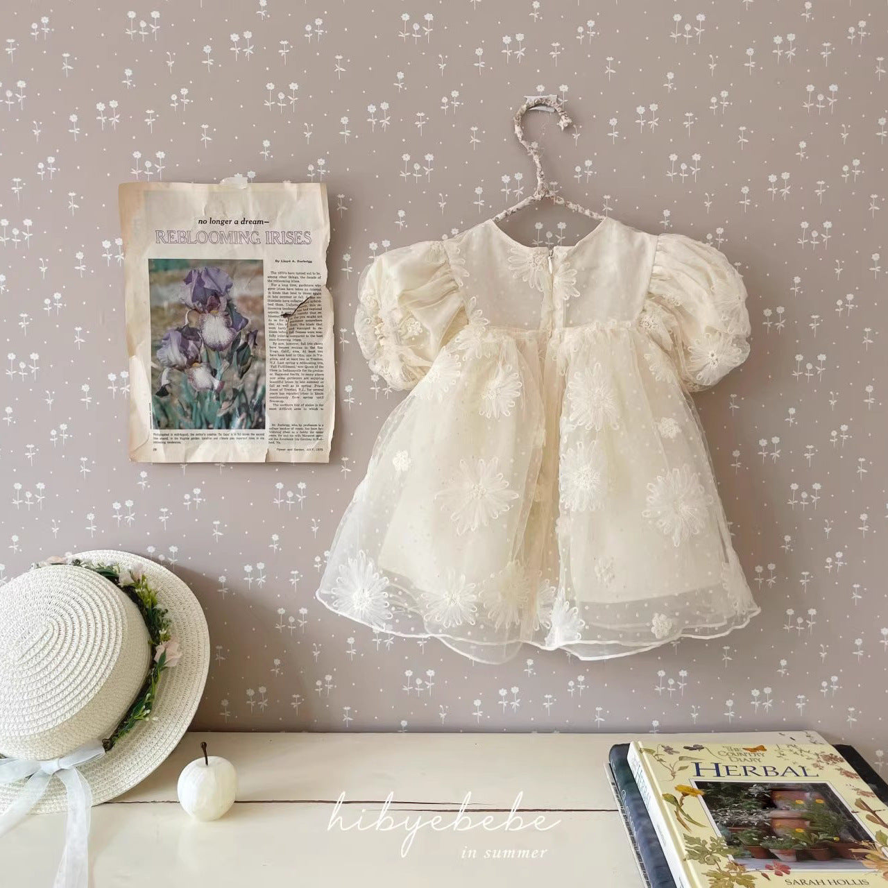 Design Summer Kids Girls Elegant Style Floral Embroidered Mesh Short Sleeves Dress-2