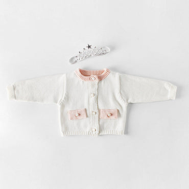 Baby Girl 1pcs Contrast Longsleeve Knit Bodysuit & Cardigan 1-Pieces Sets-1
