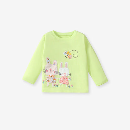 Arrival Spring And Autumn Girls Casual Appliqué Embroidery Rabbits Pattern Long Sleeves Top T-Shirt And Pants Clothing Set-1