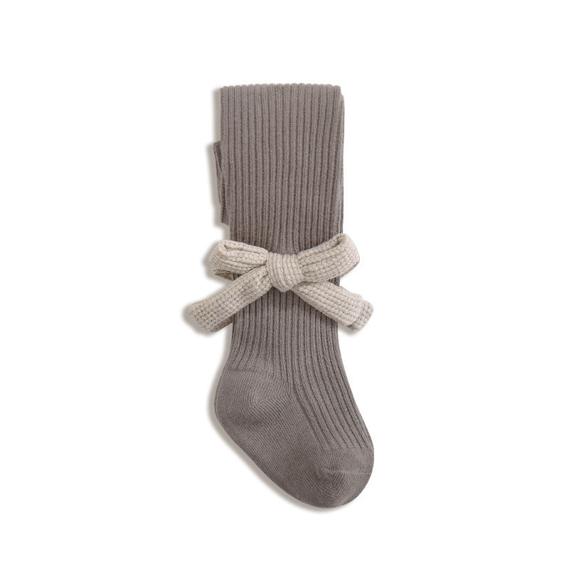 Baby Girls Kids Solid Color Striped Pattern Design Knitting Bows Pantyhose