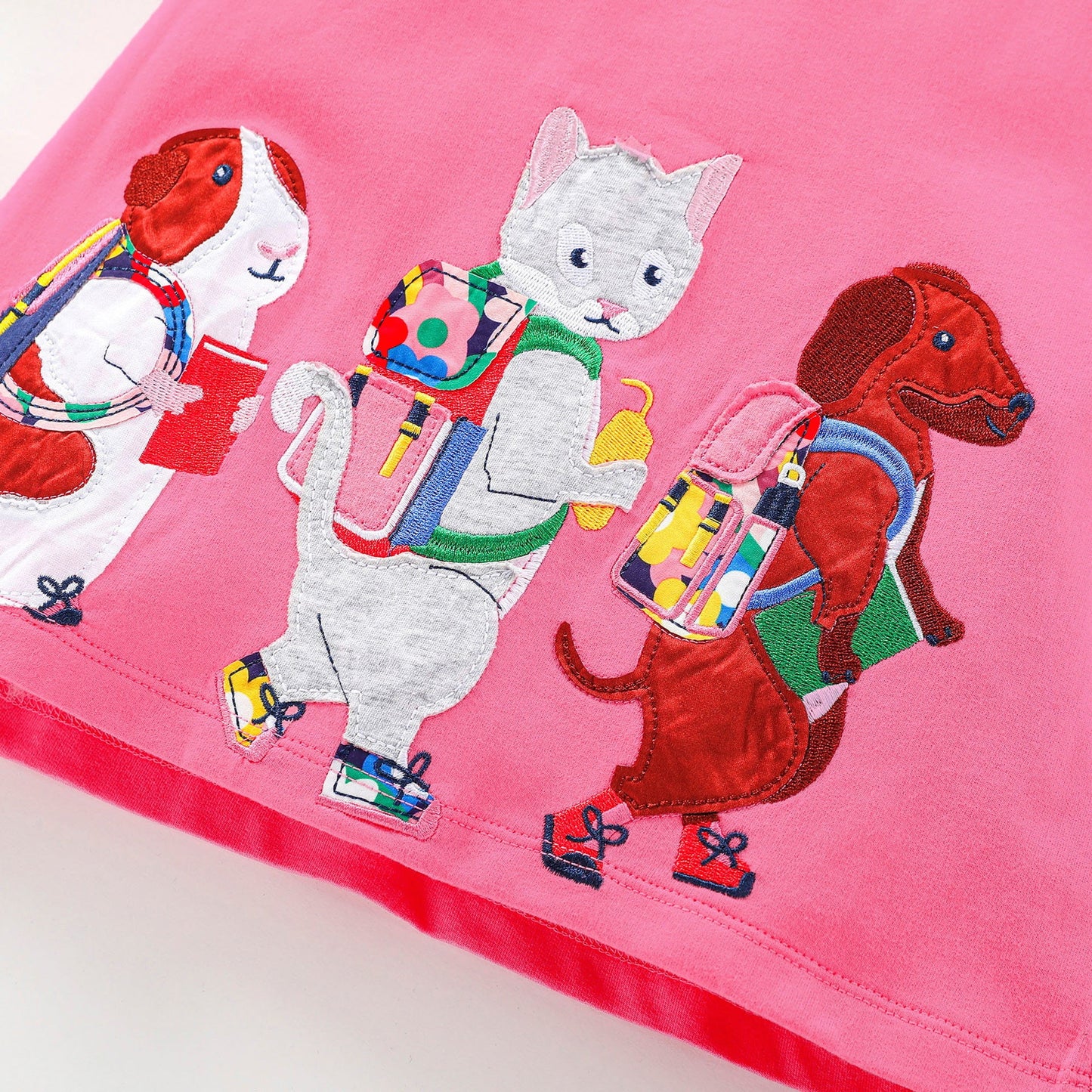 Best Selling Autumn Girls Animals Friends Pattern Rainbow Crew Neck Long Sleeves Dress-1