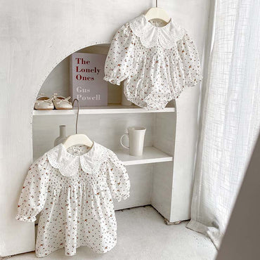 Baby Girl Floral Pattern Doll Neck Onesies & Dress