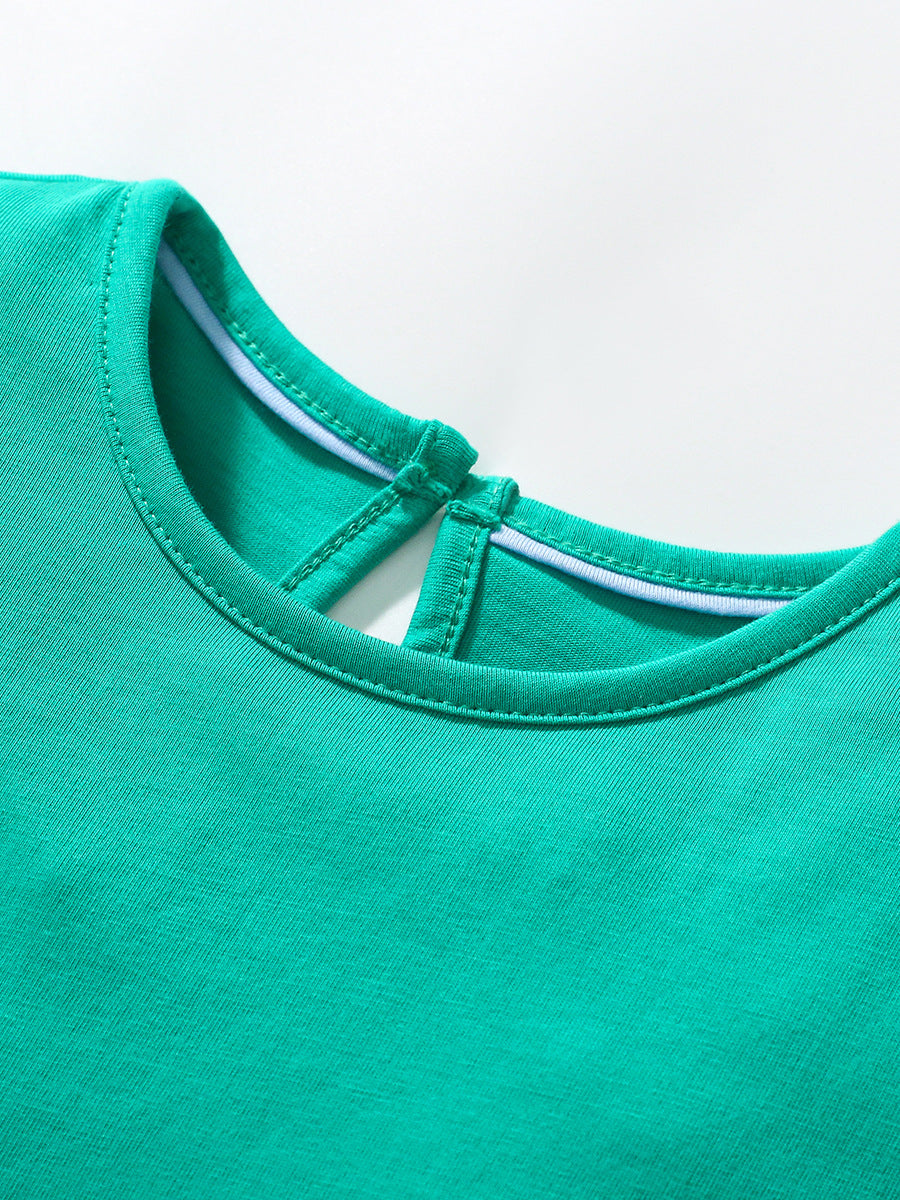 Best Selling Autumn Girls Long Sleeves Cartoon Flowers And Lamb Pattern Crew Neck Dress-2