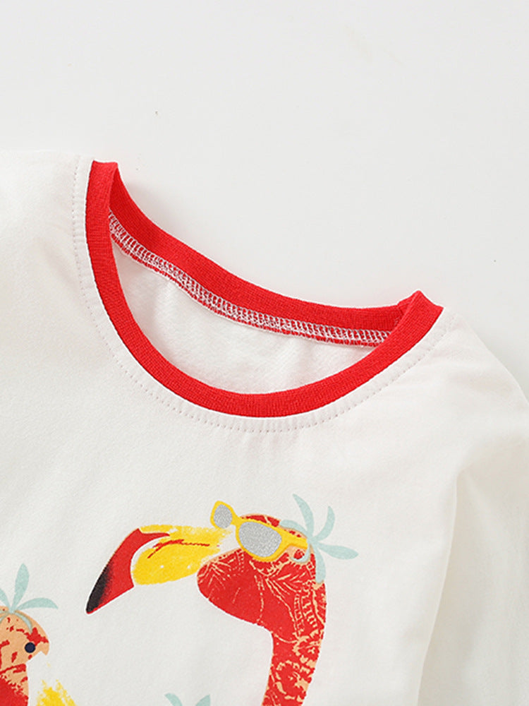 Baby Girl In New Autumn Cartoon Pattern Crewneck Casual Shirts