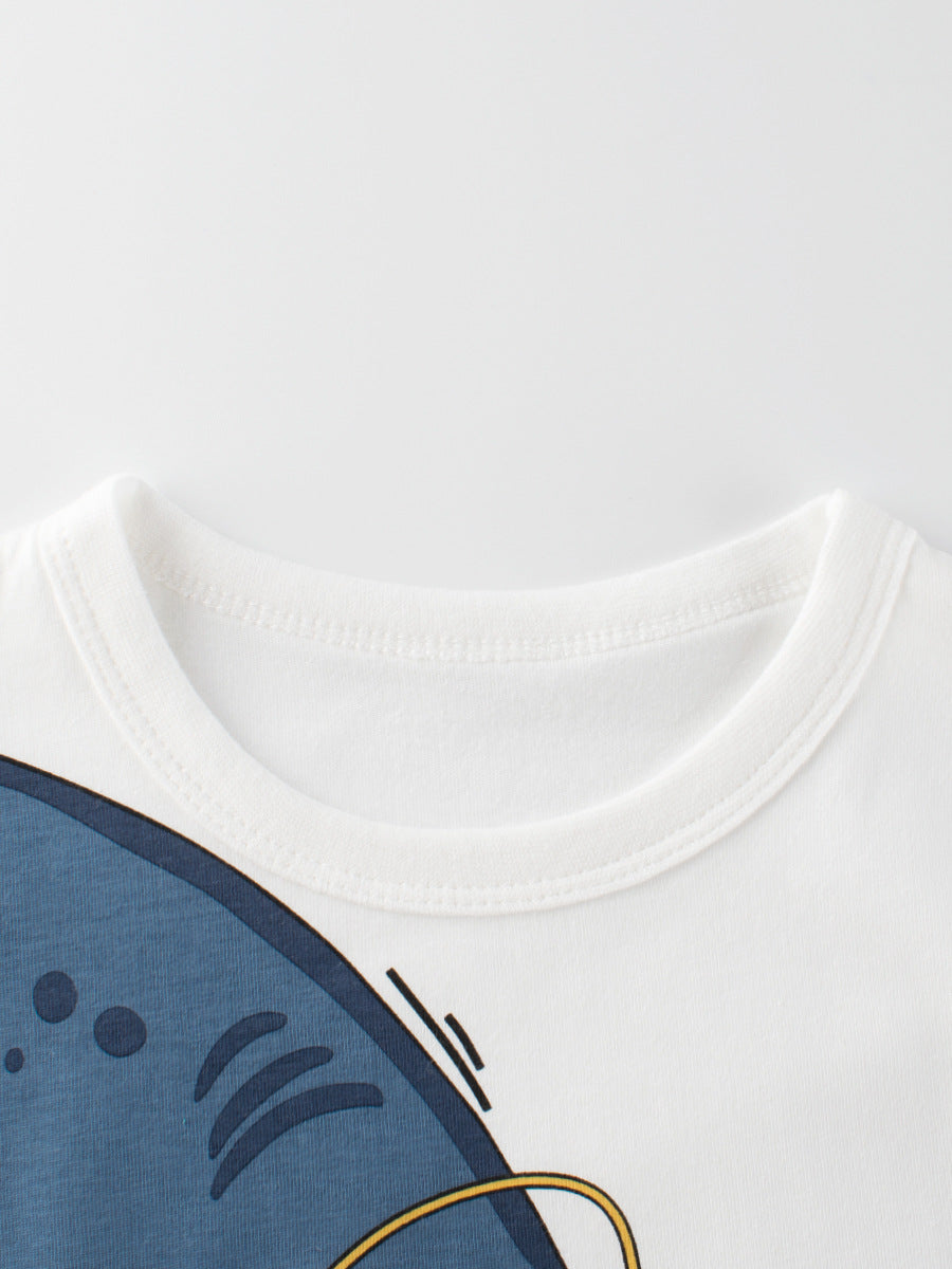 Boys’ Cartoon Shark Pattern T-Shirt In European And American Style