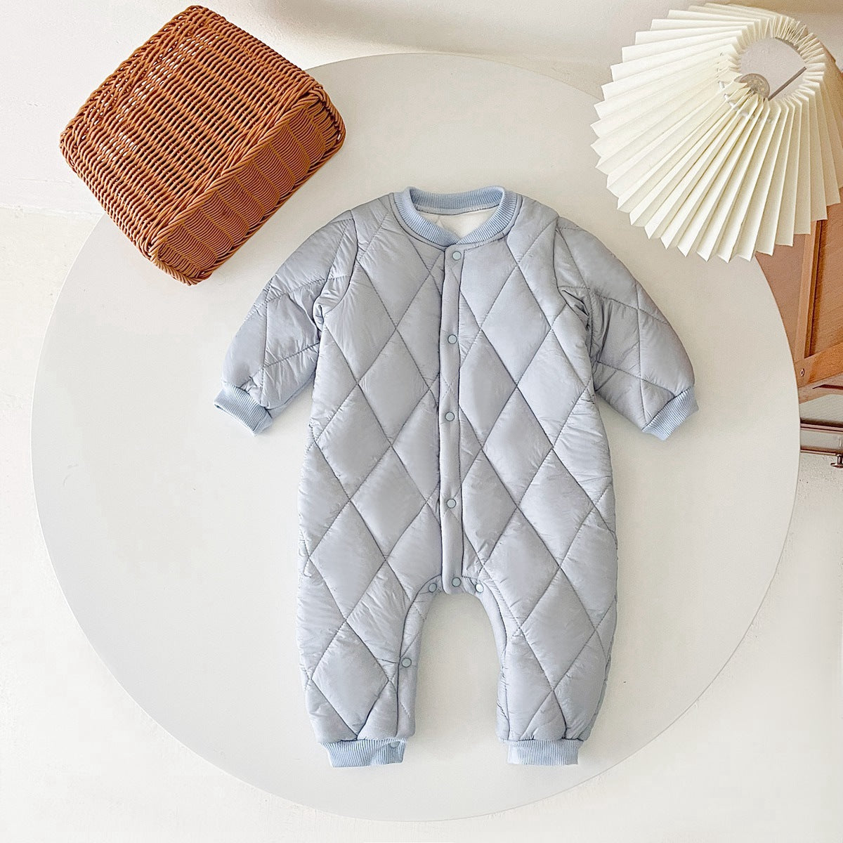 Baby Solid Color Quilted Long Sleeve Thickened Cotton Jumpsuit