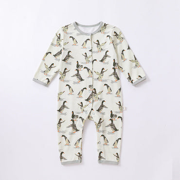 Baby Animal Print Pattern Full Button Design Cotton Romper
