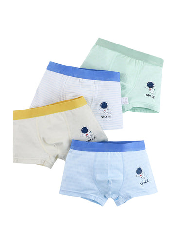 Boys’ Simple Astronaut Cartoon Printed Boxer Shorts Breathable Underwear Set