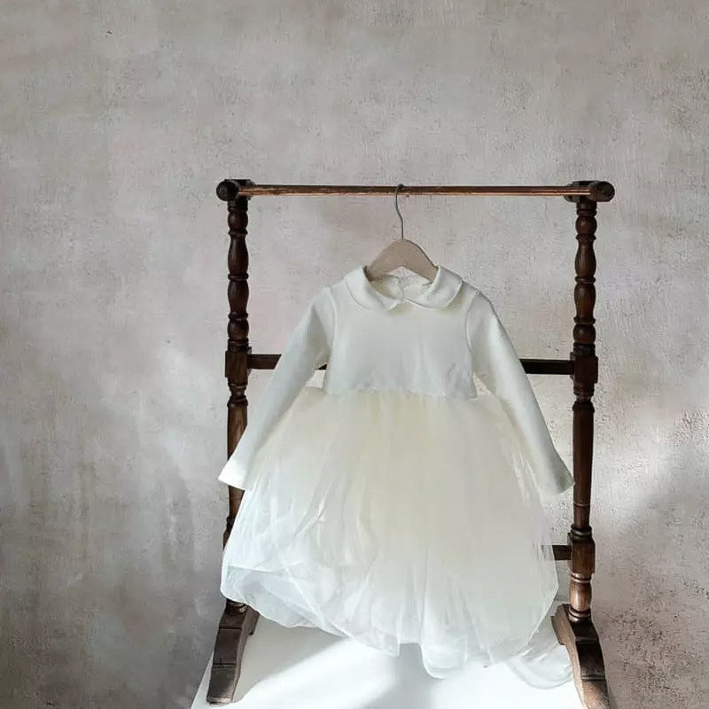 Baby Solid White Mesh Princess Formal Dress