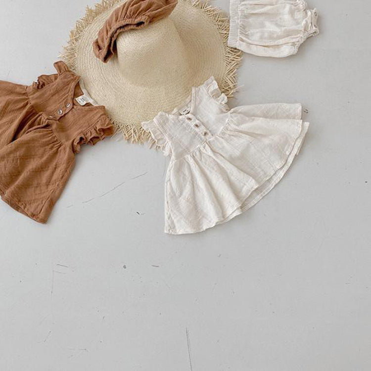 Summer Best Quality Baby Girls Fly Sleeves Simple Style Top Dress And Bloomers Clothing Set