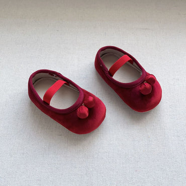 Autumn Baby Girl Vintage Design Double-Cherry Attached Toddler Soft-Sole Anti-slip Walking Shoes-1