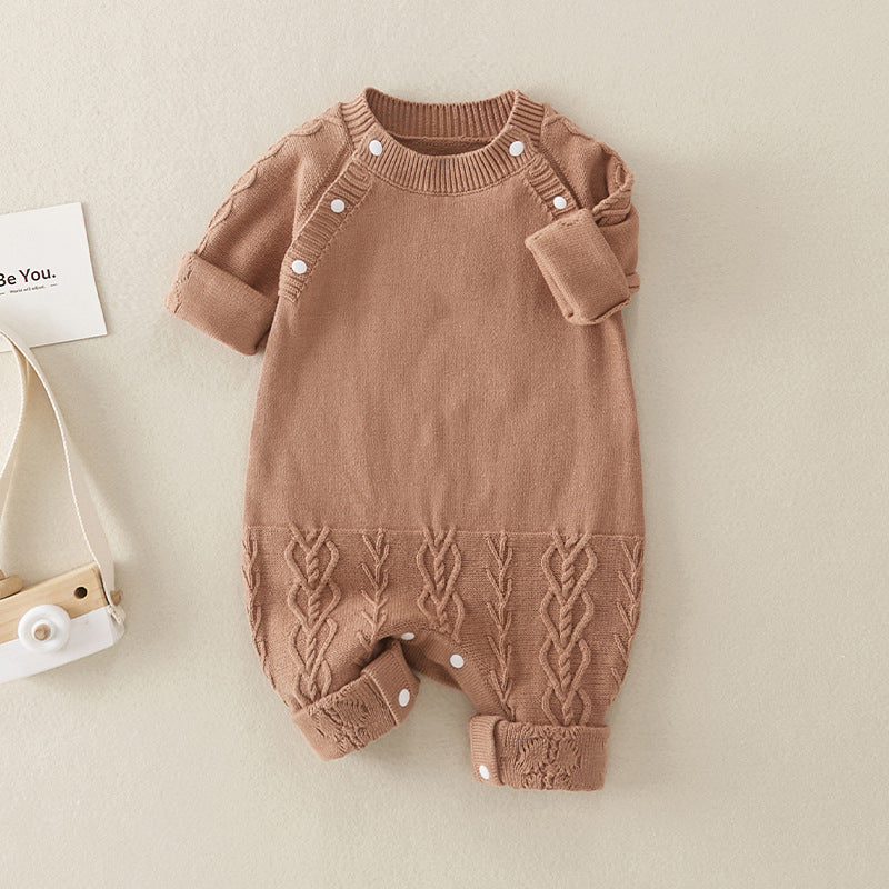 Brown Solid Color Knitted Quality Soft Romper