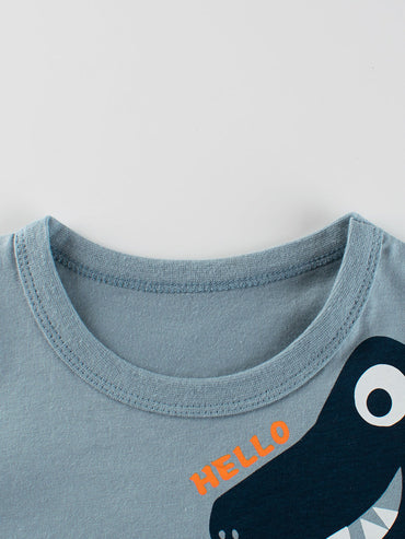 Boys’ Cartoon Dinosaur And Letters Print T-Shirt In European And American Style