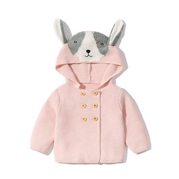 Baby Cartoon Animal Embroidered Pattern Solid Sweater Cardigan