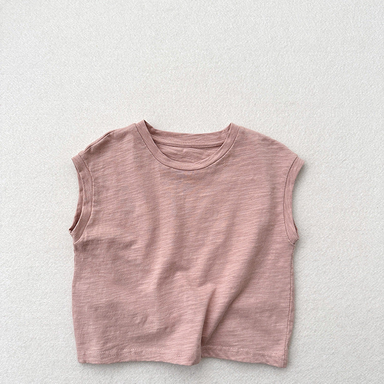 Kids Unisex Crew Neck Sleeveless Thin Solid Color Top Vest