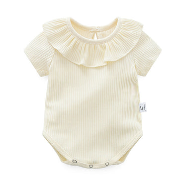 Baby Girl Solid Color Ruffle Design Short Sleeve O-Neck Onesies