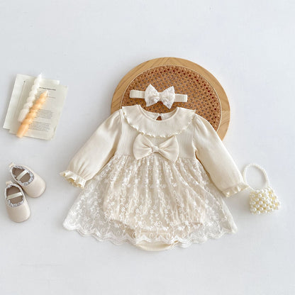 Autumn New Arrival Baby Girls Long Sleeves Floral Embroidery Tulle Onesies Dress