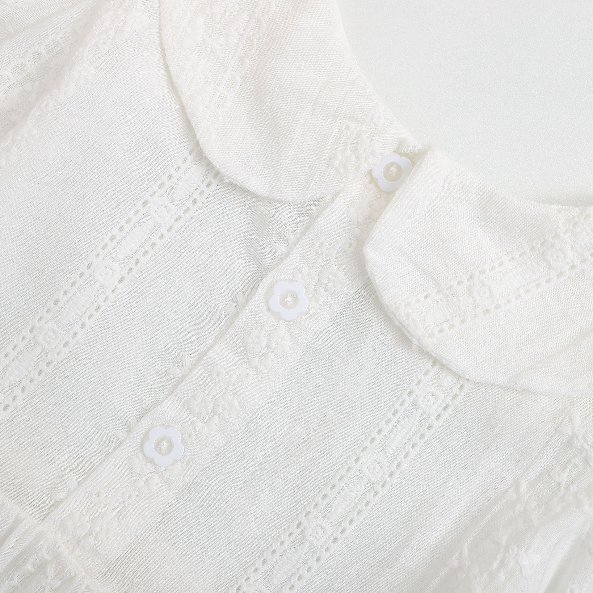 Baby Girl Solid Color White Mesh Embroidered Pattern Long Sleeve Dress