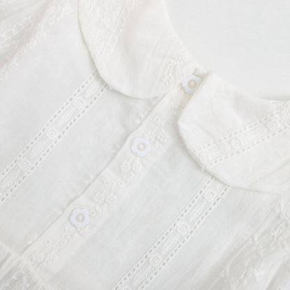Baby Girl Solid Color White Mesh Embroidered Pattern Long Sleeve Dress