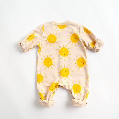 Baby Cartoon Sun Pattern Snap Button Long Sleeved Romper In Spring & Autumn