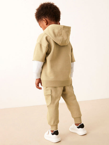 Spring And Autumn Boys Color Patchwork Long Sleeves Top Hoodies And Pants Clothing Set-3