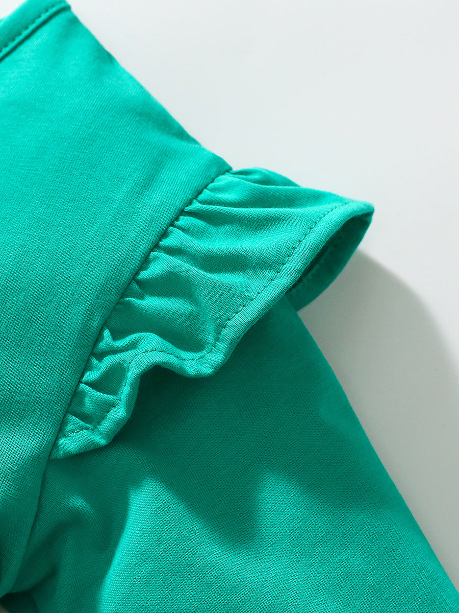 Best Selling Autumn Girls Long Sleeves Cartoon Flowers And Lamb Pattern Crew Neck Dress-3