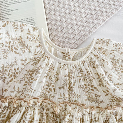 Summer Baby Girls Plain Floral Print Fly Sleeves Princess Onesie Dress