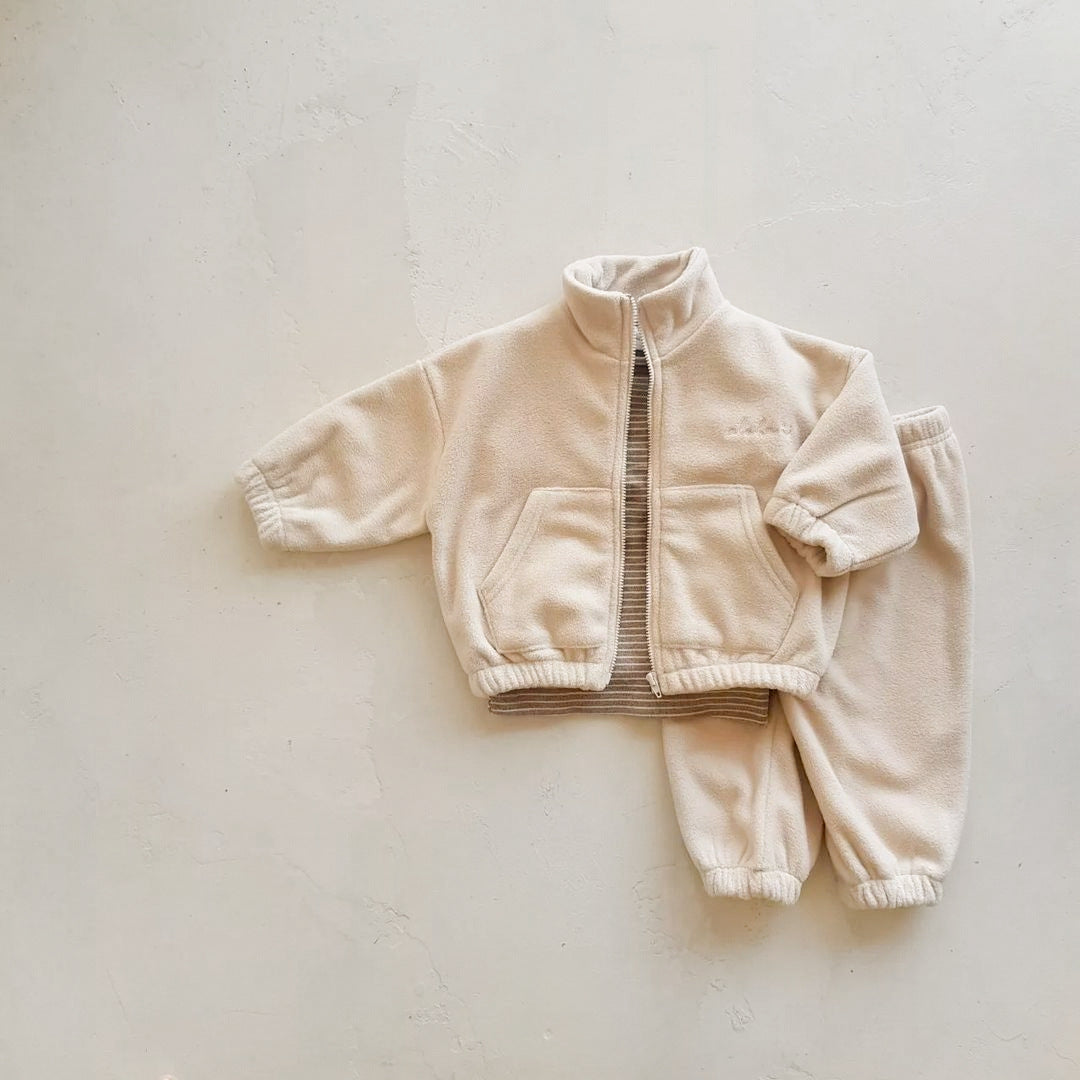 Baby Unisex Jacquard And Solid Two Kinds Fashion Thick Warm Two Pieces Sets