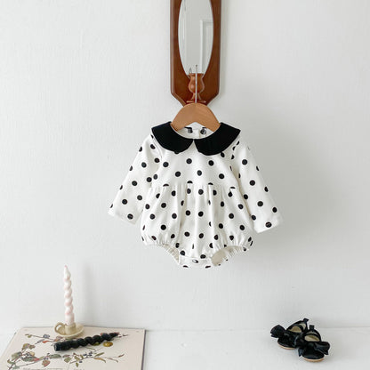 Spring New Arrival Baby Long Sleeves Black Polka Dots Onesie For Girls