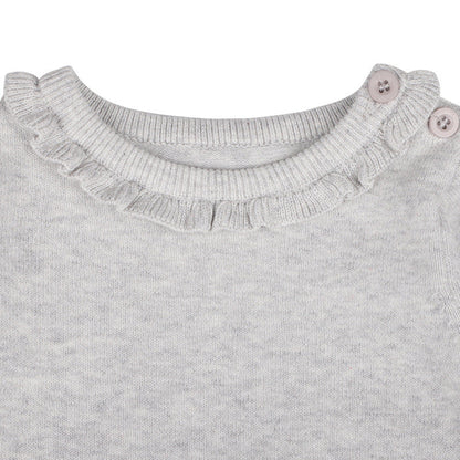 Baby Girl Solid Color Ruffle Collar Long Sleeves Knit Simple Jumpsuit-2