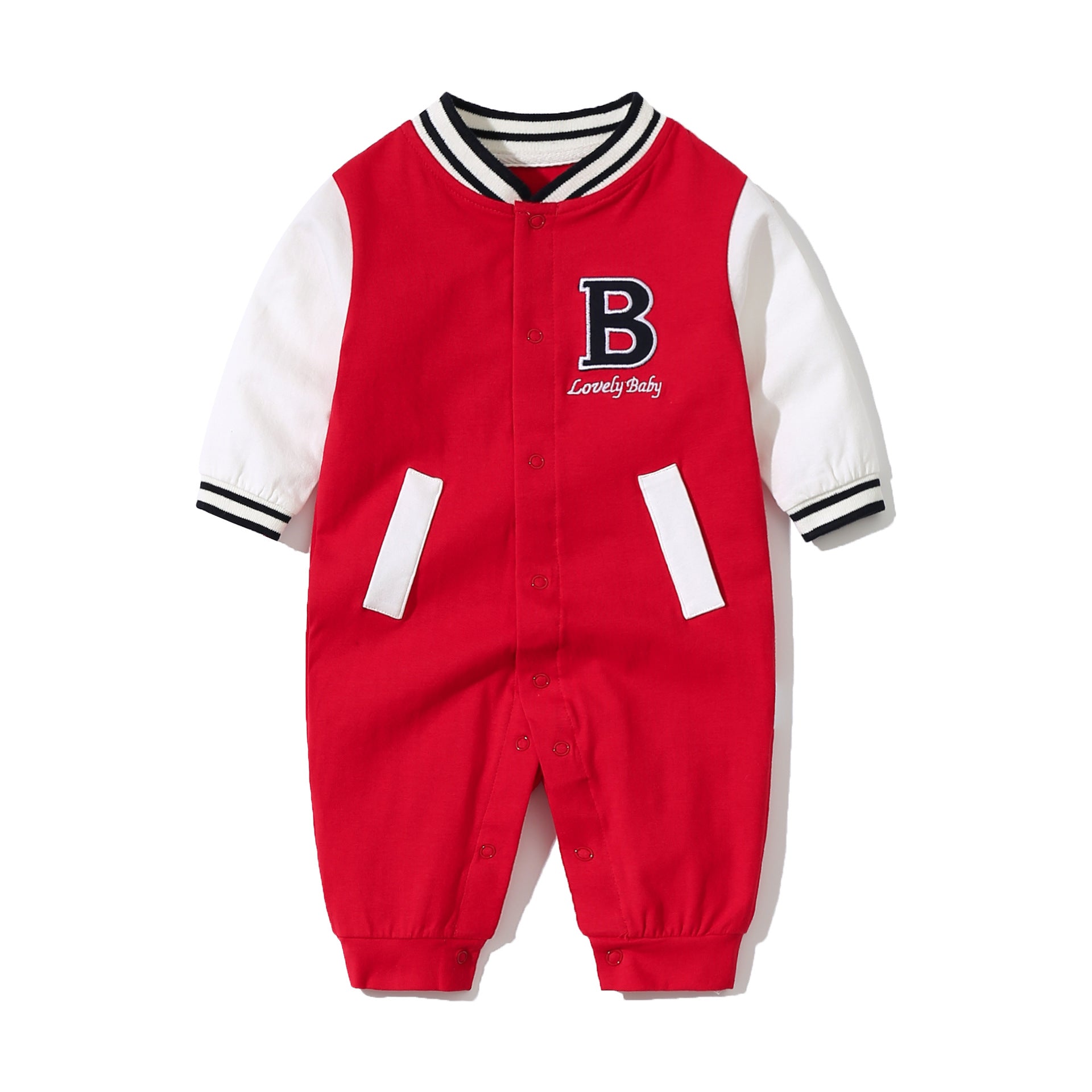 Baby Letter Embroidered Pattern Long Sleeves Baseball Rompers