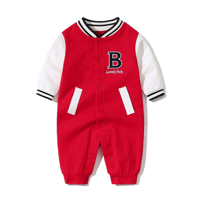 Baby Letter Embroidered Pattern Long Sleeves Baseball Rompers