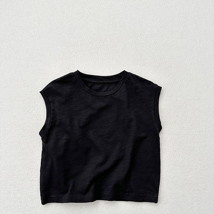 Kids Unisex Crew Neck Sleeveless Thin Solid Color Top Vest