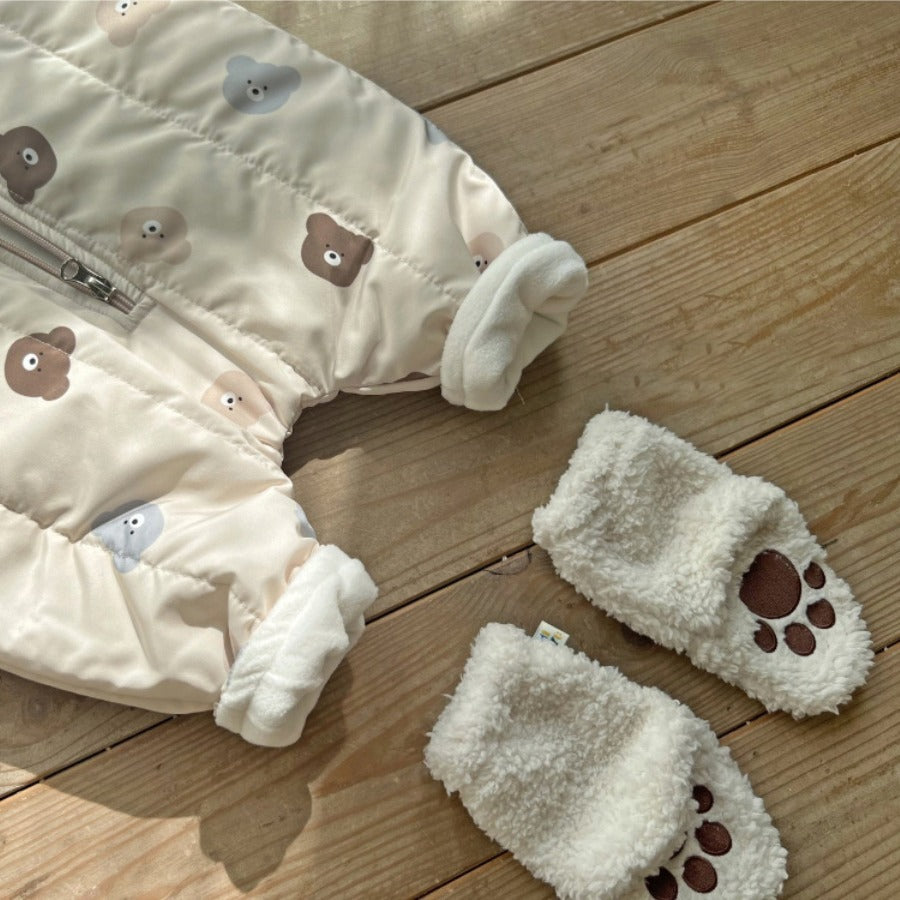 Winter Baby Unisex Little Bear Head Thicken Long Sleeve Jumpsuit