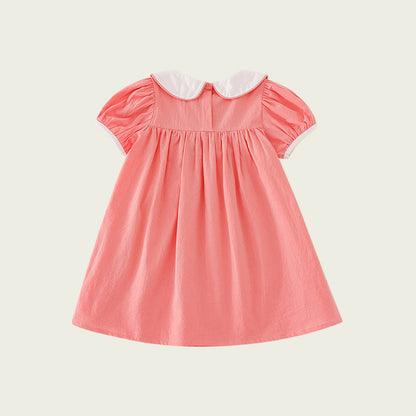 Arrival Summer Baby Kids Girls Short Sleeves Mermaid Embroidery Dress-3