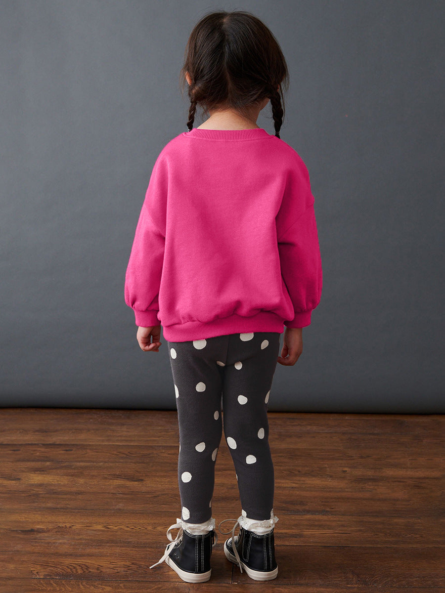 Spring And Autumn Girls Cartoon Princess Mouse Pattern Long Sleeves Crew Neck Top Sweatshirt And Polka Dots Pants Clothing Set-3