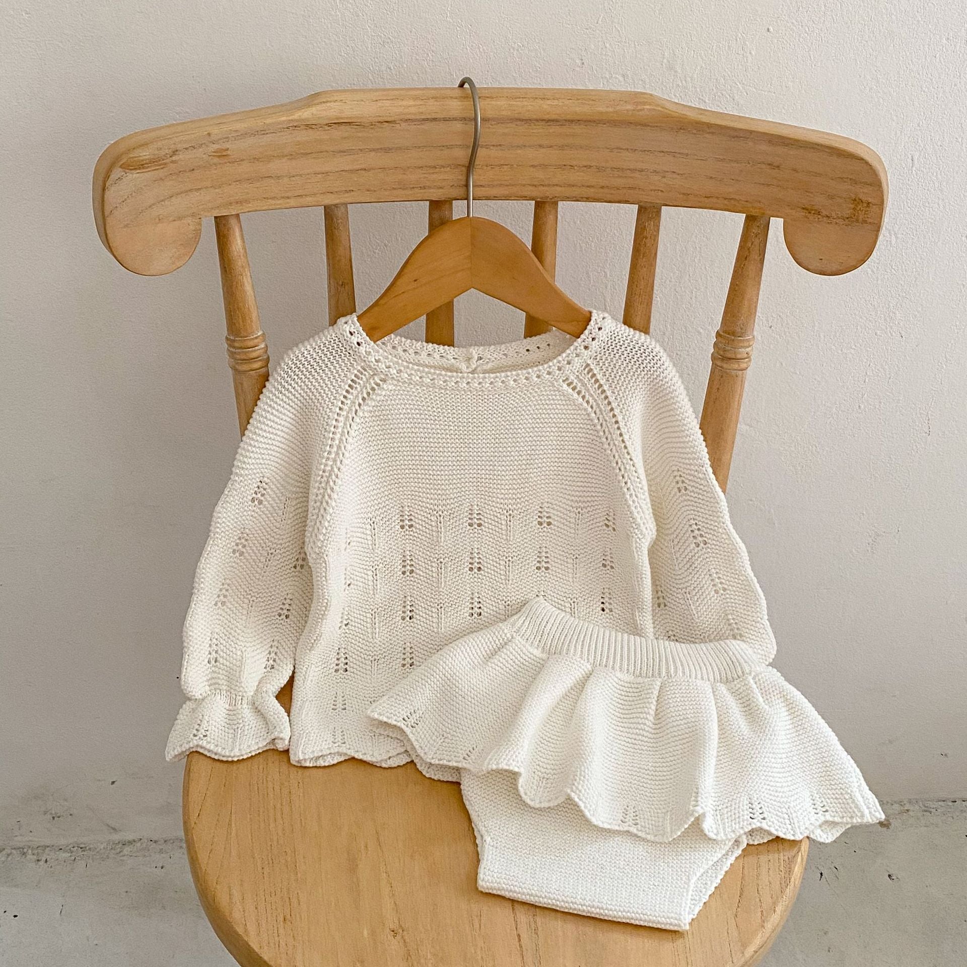 Autumn Hollow Carved Design Solid Color Knitted Sets