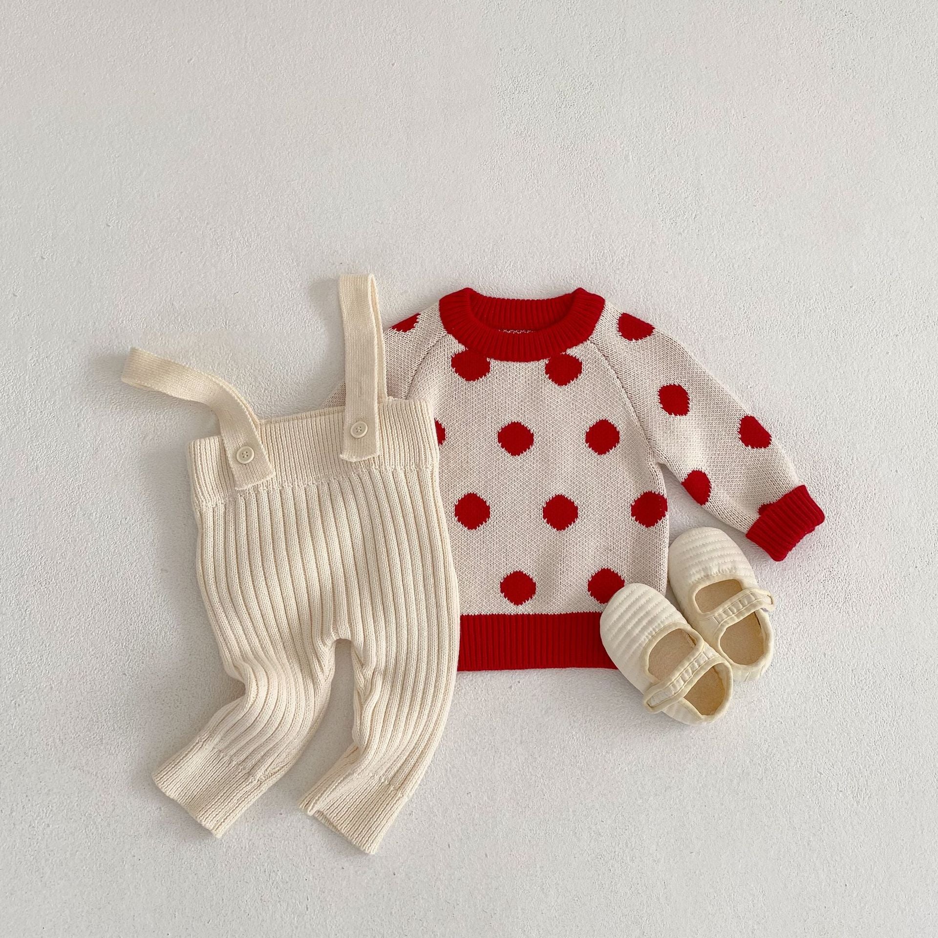 Baby Solid Color Jumpsuit or Dot Graphic Crewneck Sweater-2